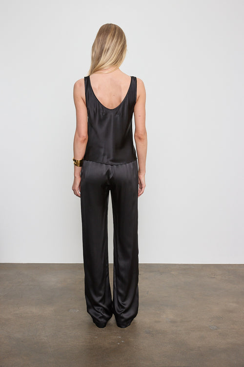 Enza Costa Silk Satin U Tank in Black