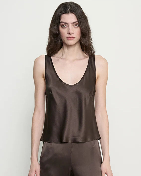 Enza Costa Silk Satin U Tank in Olive Bronze