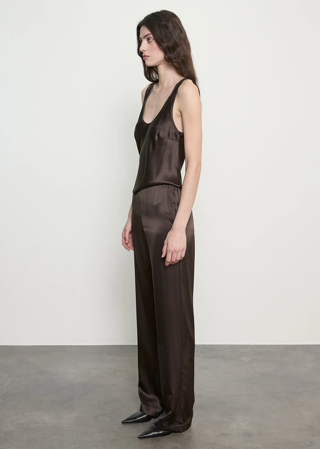 Enza Costa Silk Satin U Tank in Olive Bronze