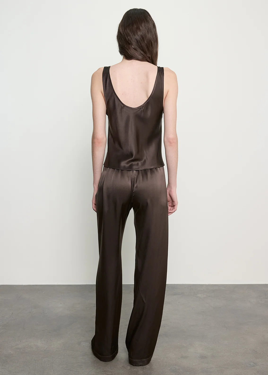 Enza Costa Silk Satin U Tank in Olive Bronze