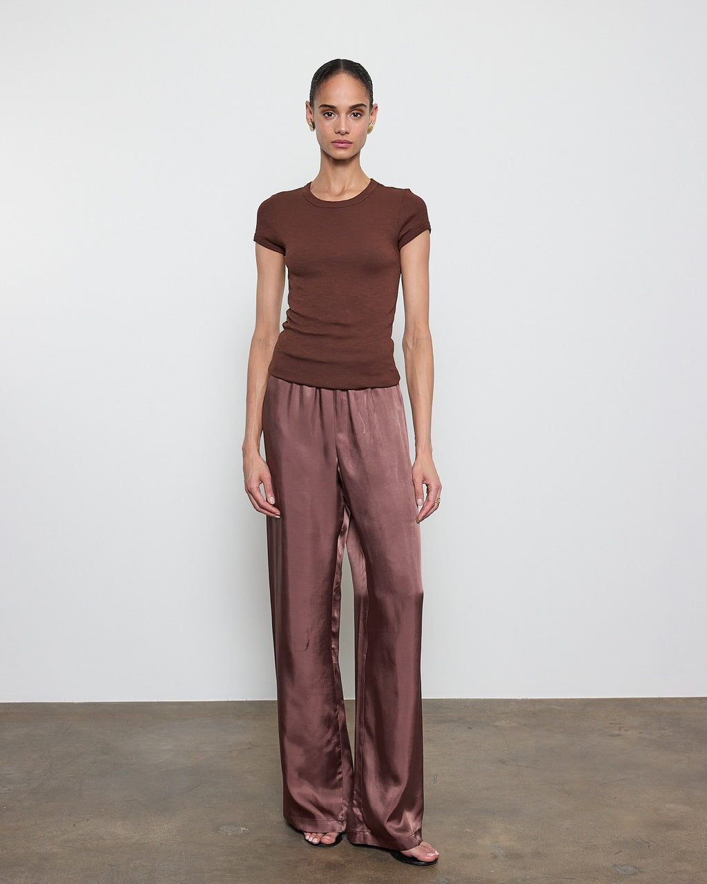 Enza Costa Fluid Twill Pant in Chocolate Brown