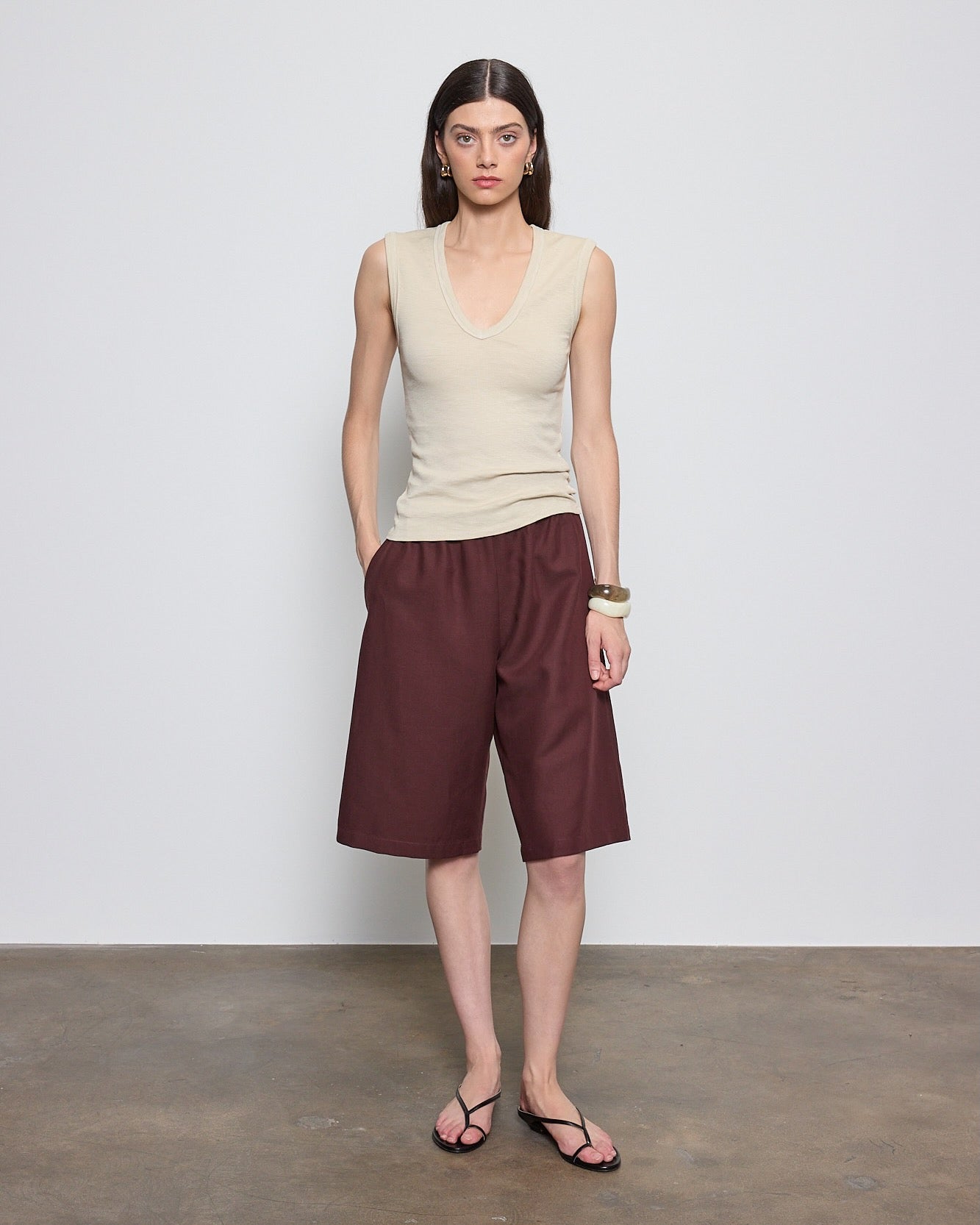 Enza Costa Textured Rib Sleeveless V in Beach Glass