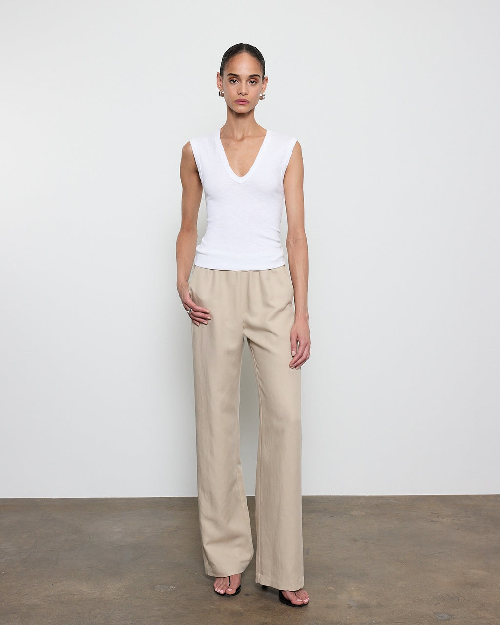 Enza Costa Textured Rib Sleeveless V in White