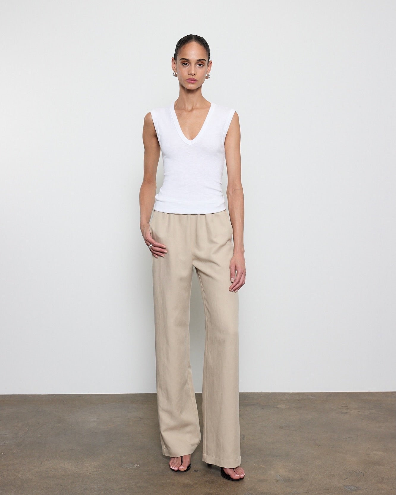 Enza Costa Textured Rib Sleeveless V in White