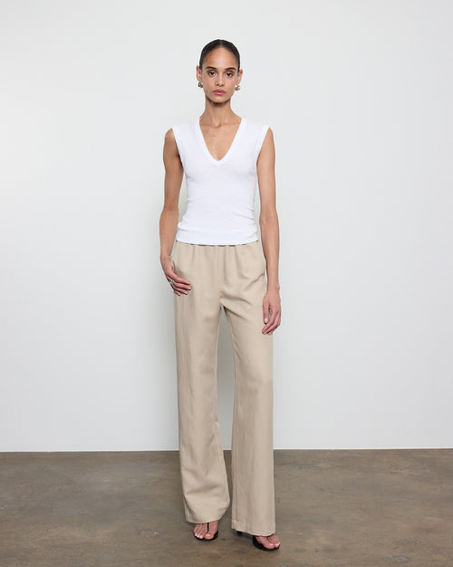 Enza Costa Textured Rib Sleeveless V in White