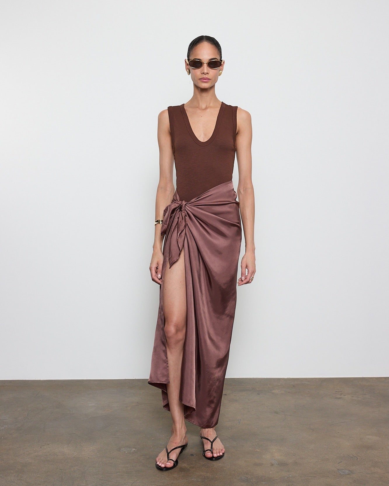 Enza Costa Textured Rib Sleeveless U in Chocolate