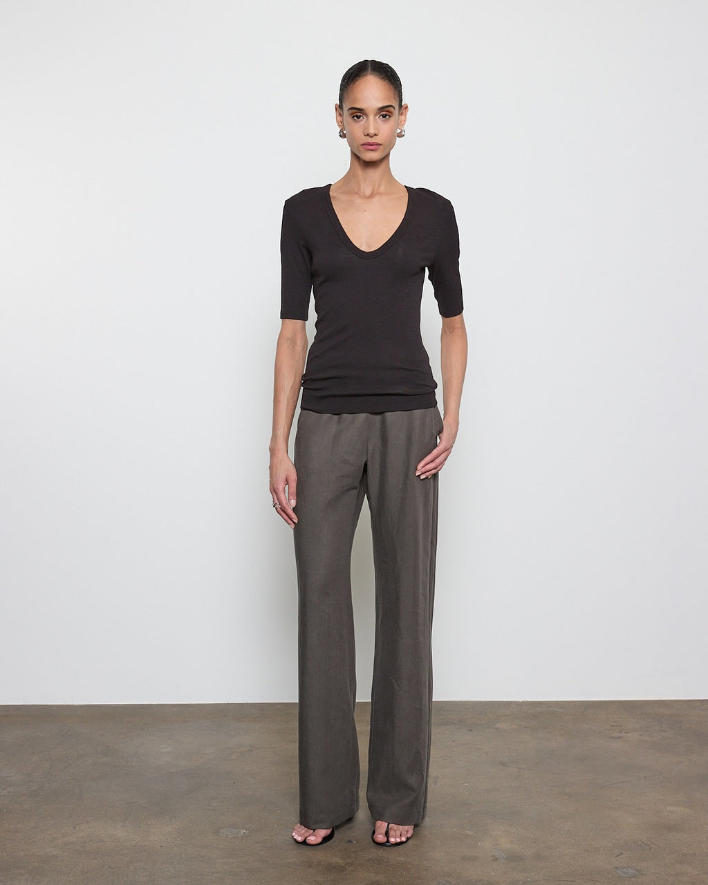 Enza Costa Textured Rib Half Sleeve U in Black