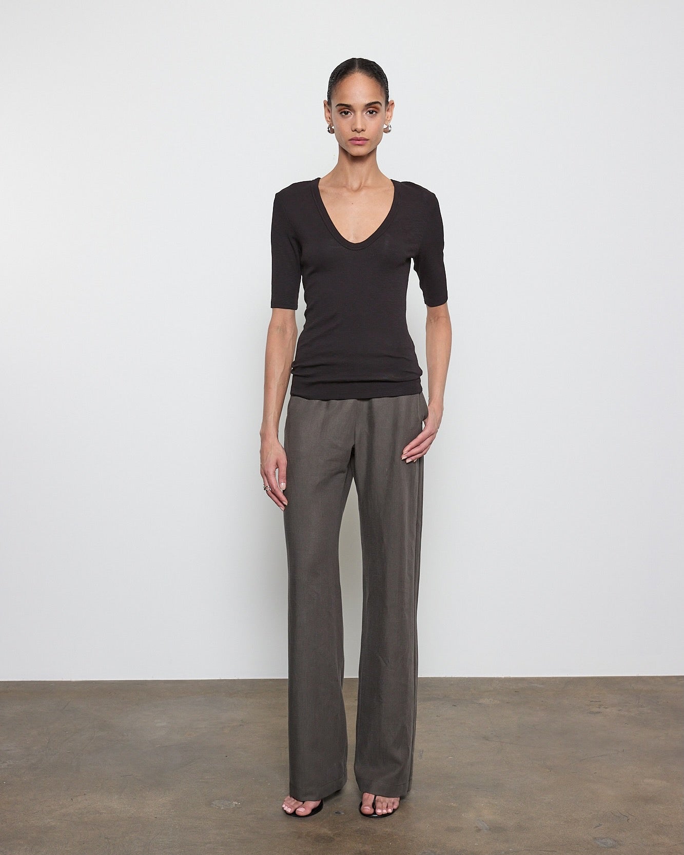 Enza Costa Textured Rib Half Sleeve U in Black