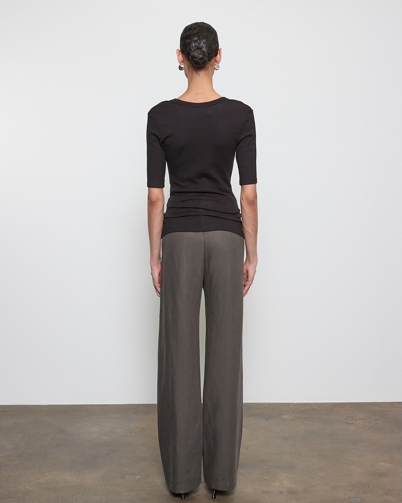 Enza Costa Textured Rib Half Sleeve U in Black