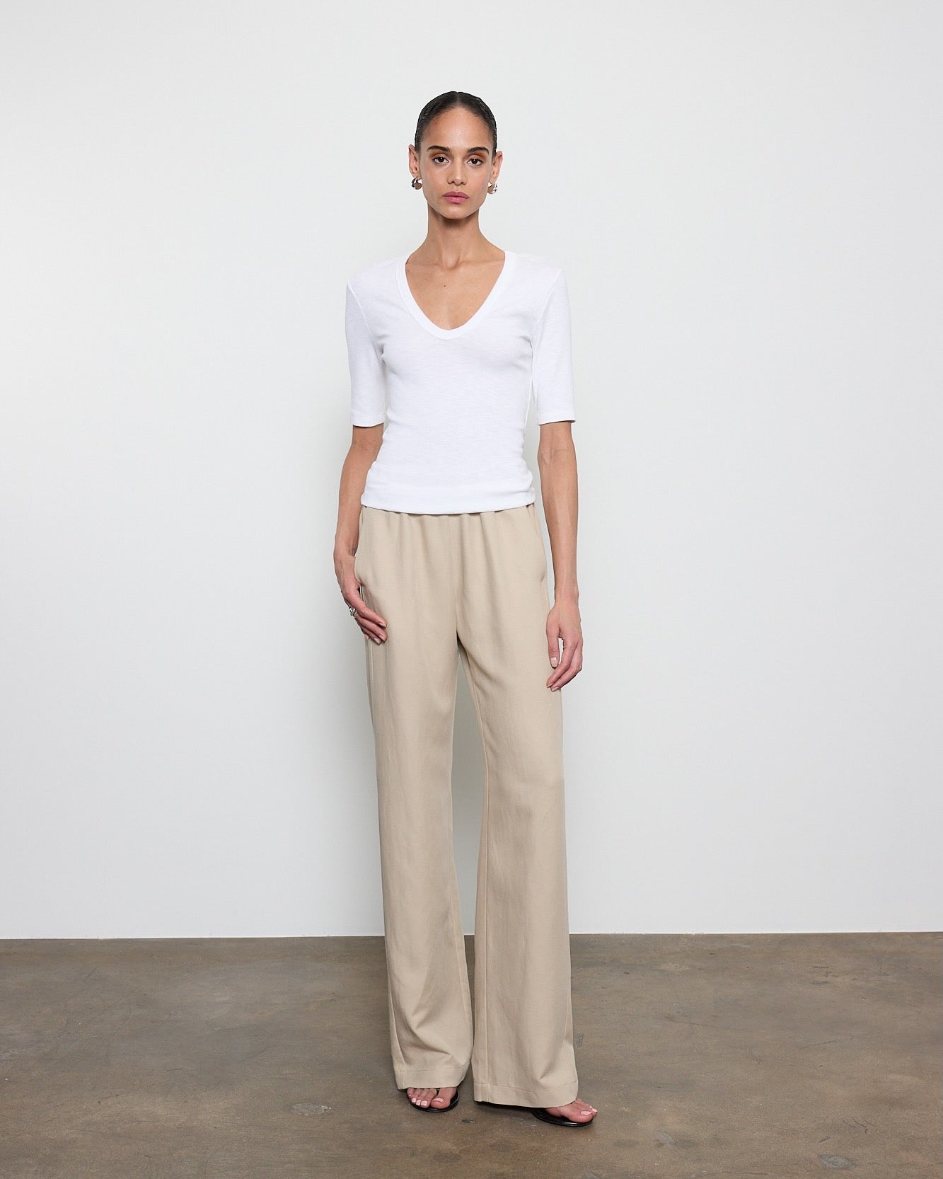 Enza Costa Textured Rib Half Sleeve U in White