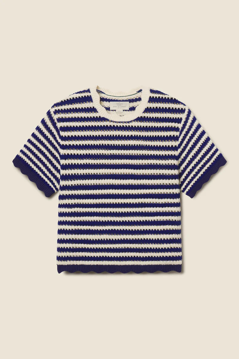 Trovata Jules Sweater T-Shirt in Navy & White Stripe