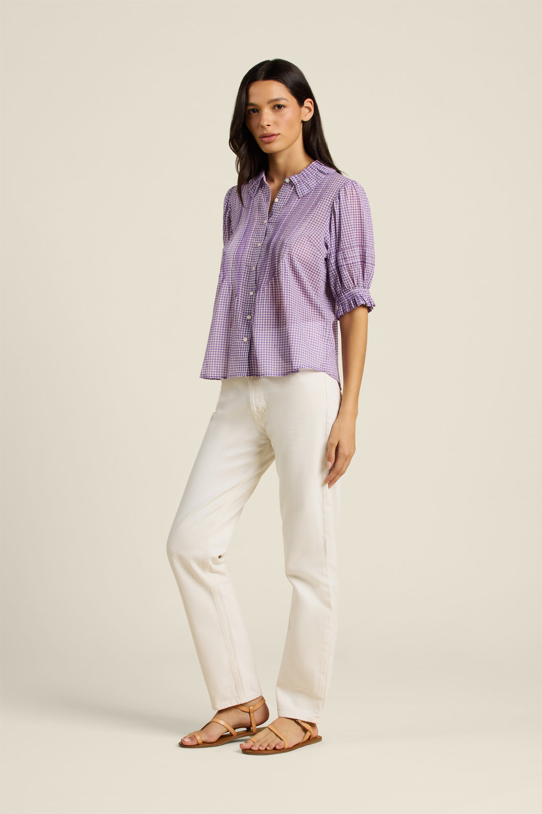 Trovata Jess Blouse in Lilac Gingham