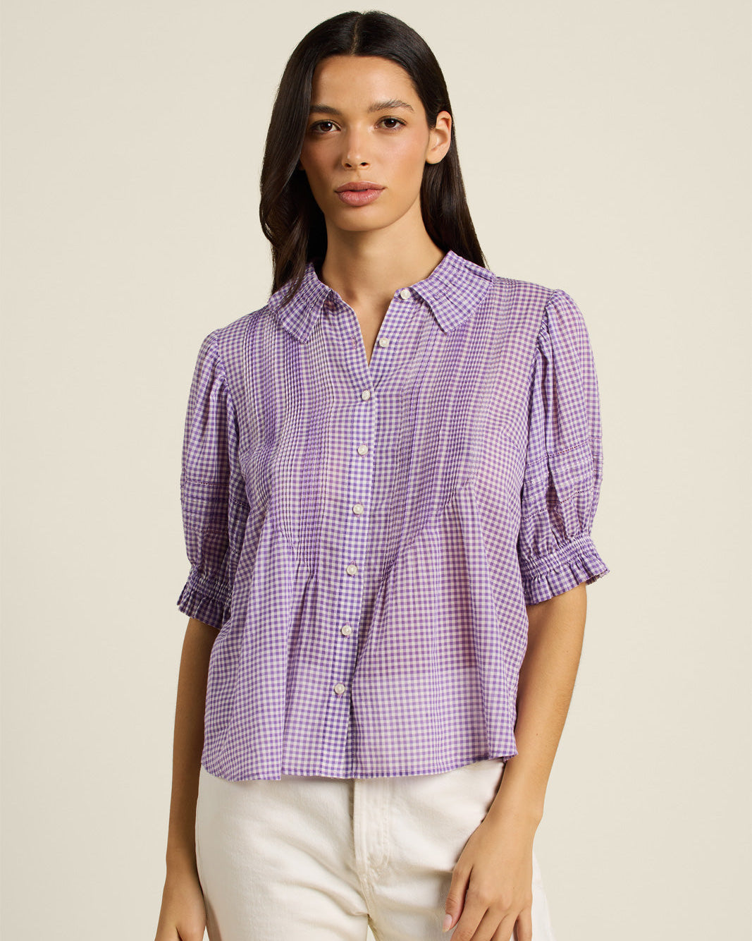 Trovata Jess Blouse in Lilac Gingham