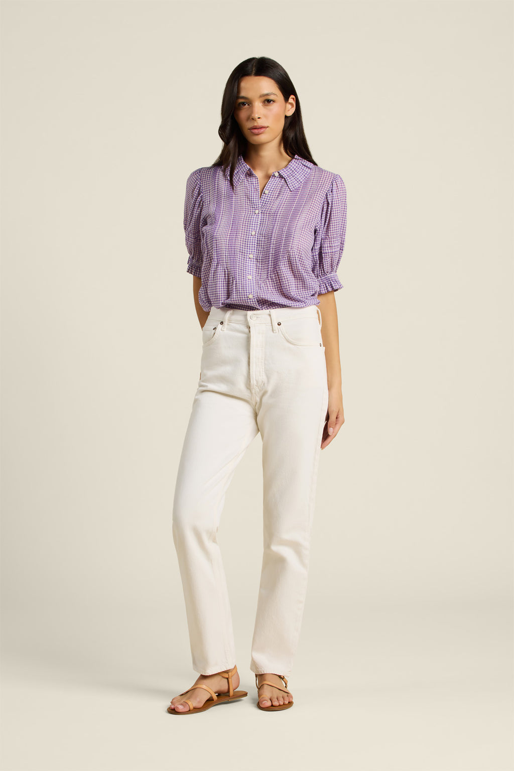 Trovata Jess Blouse in Lilac Gingham