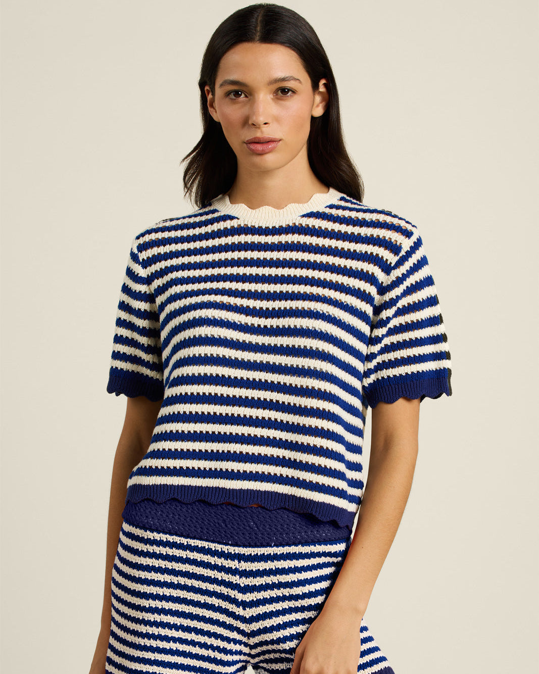 Trovata Jules Sweater T-Shirt in Navy & White Stripe