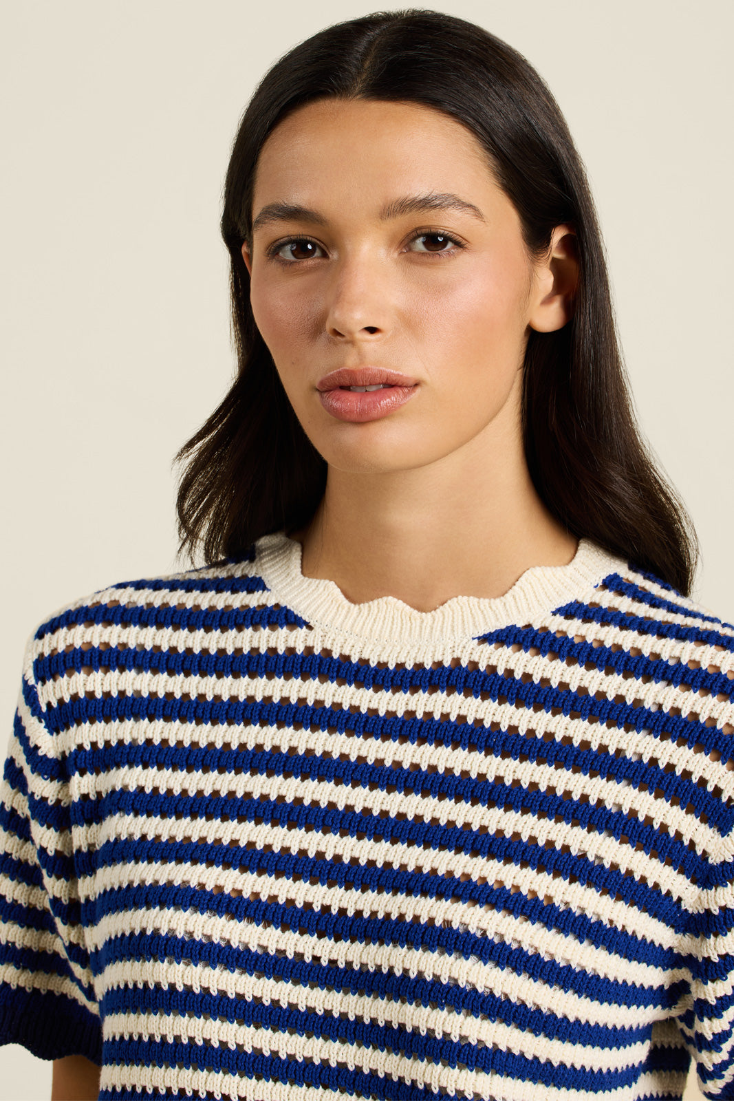 Trovata Jules Sweater T-Shirt in Navy & White Stripe