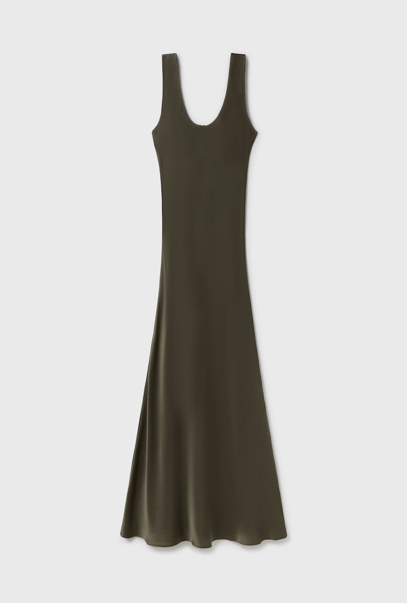 Dark green sleeveless dress on a white background