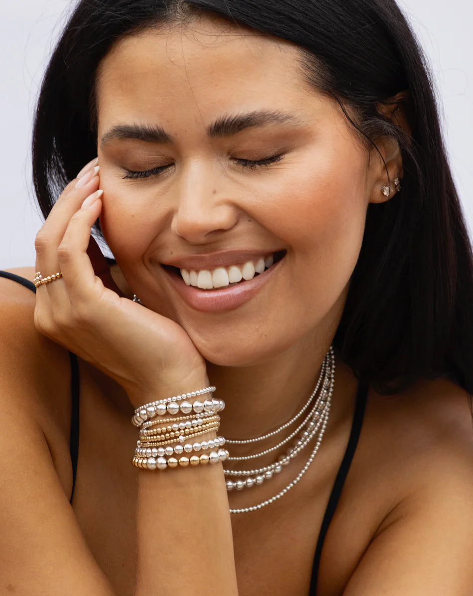 Karen Lazar 2MM Signature Beaded Bracelet with Large Sterling Silver Rondelle Pattern