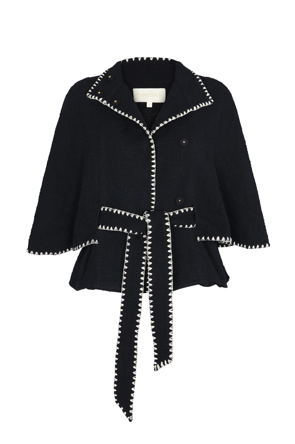 Black coat with white trim on a white background