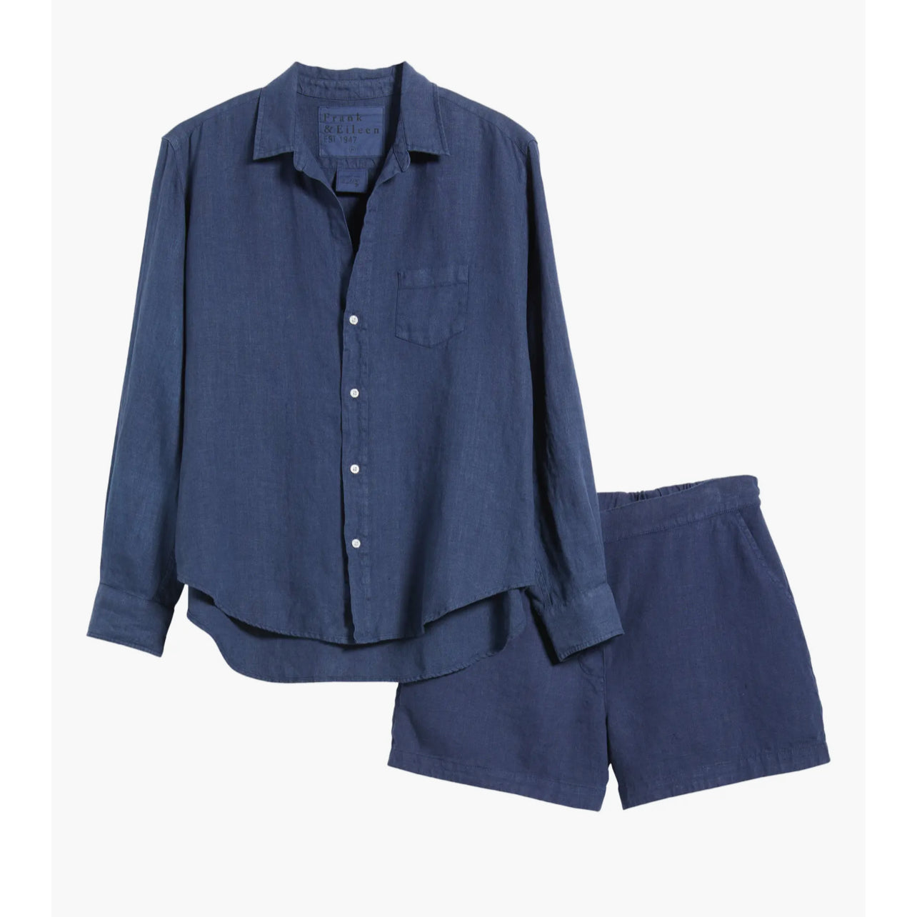 Blue shirt and shorts set on a white background