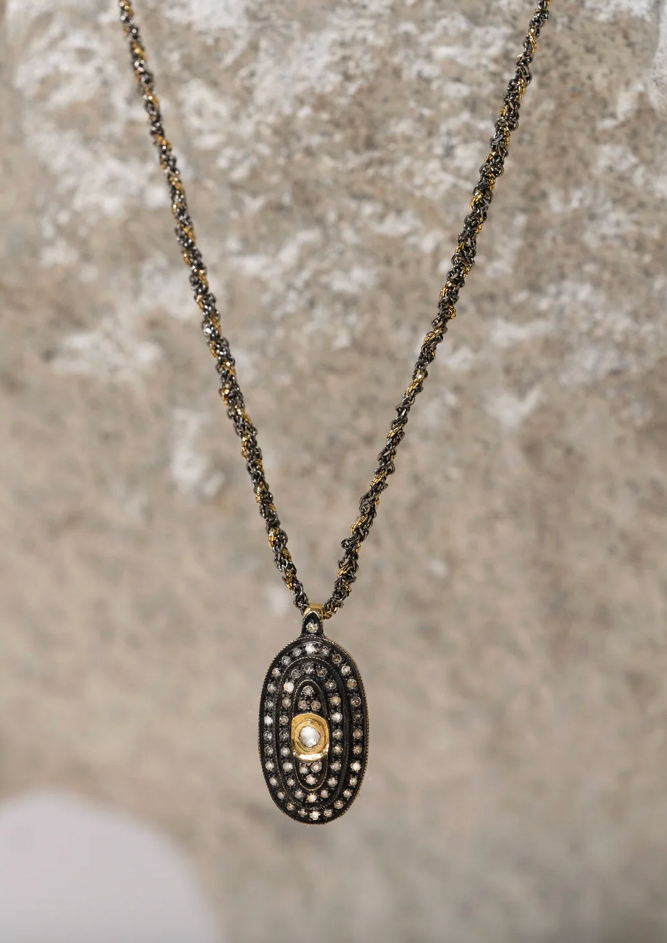 MLC Oxidized Ruthenium Medallion Necklace
