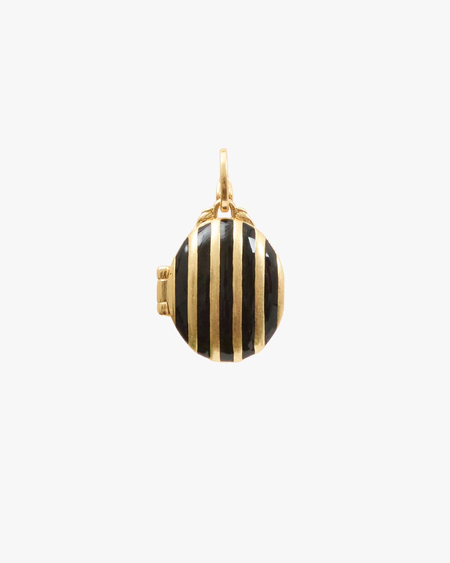 Clare V. Stripe Locket in Gold/Black Oval