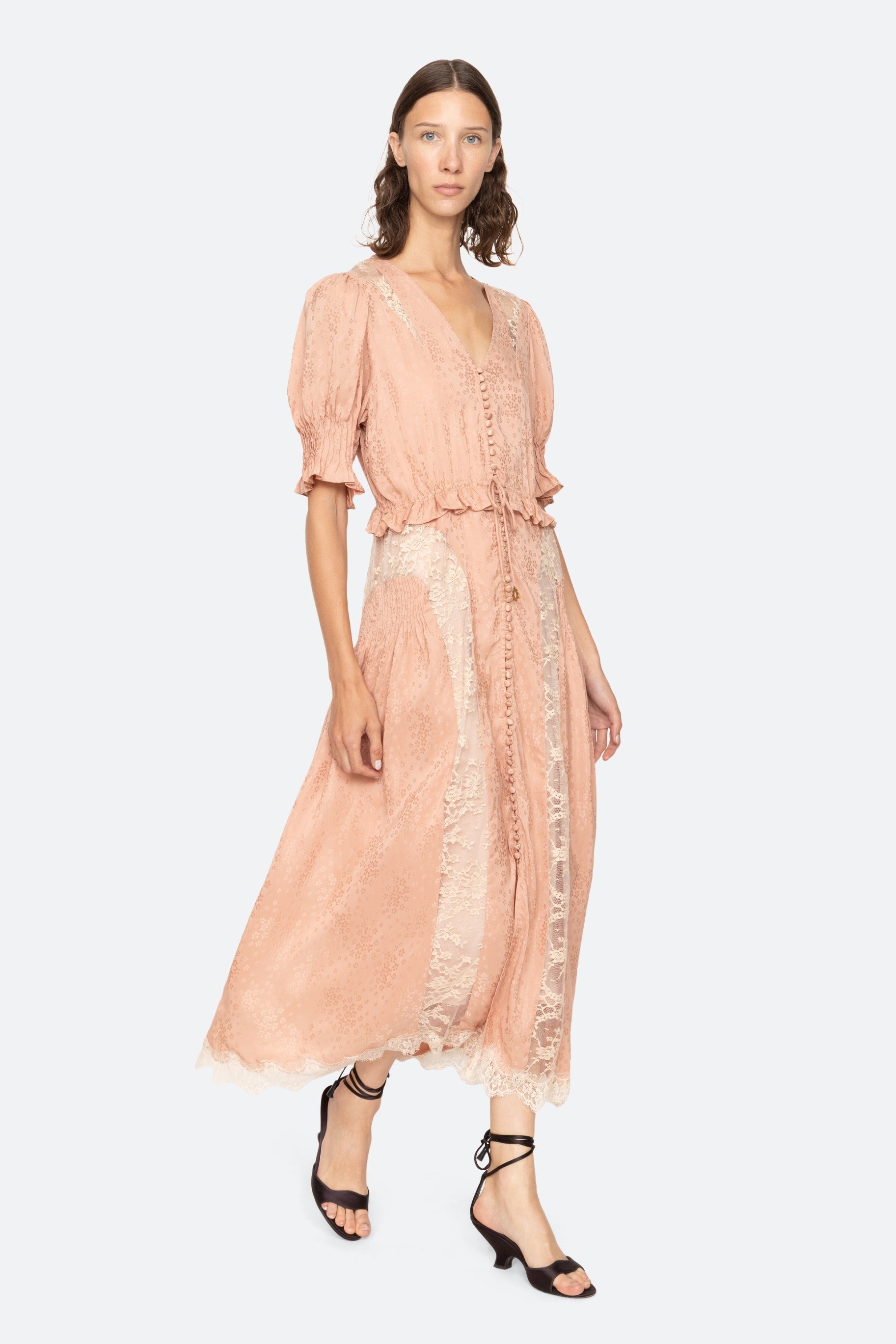 Sea New York Ethel Solid Puff Sleeve Midi Dress