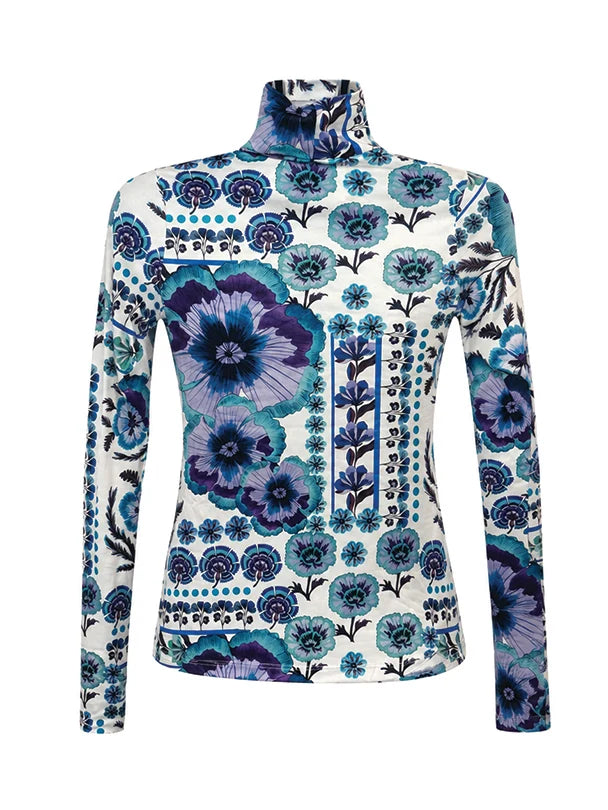 Carolina K Viento Turtleneck in Antique Floral Blue