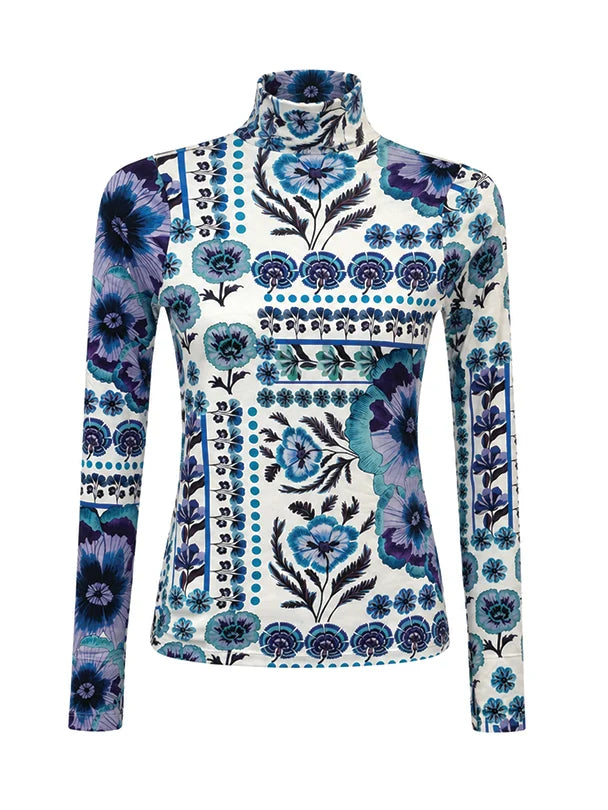 Carolina K Viento Turtleneck in Antique Floral Blue