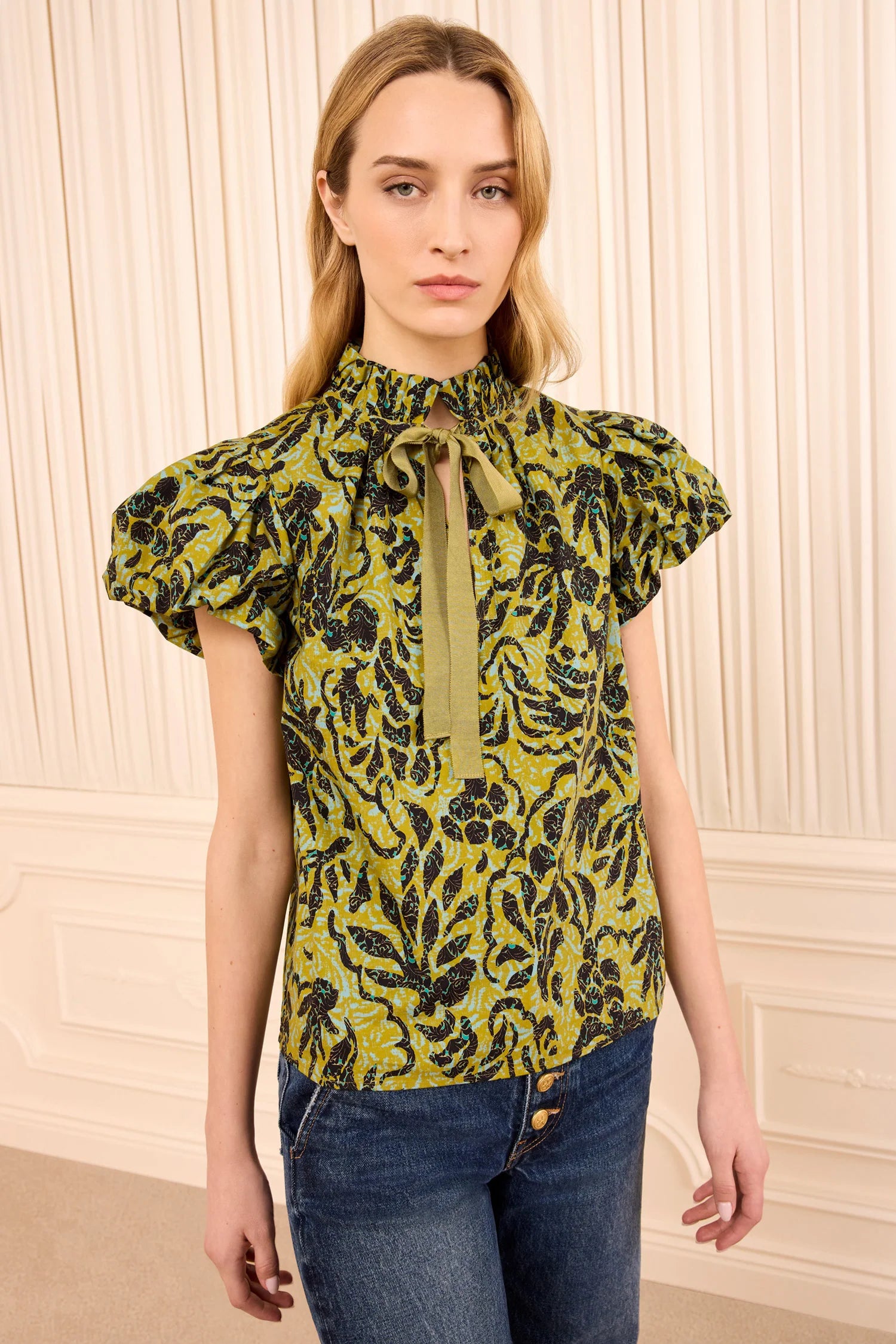 Ulla Johnson Estela Short Sleeve Top in Chartreuse