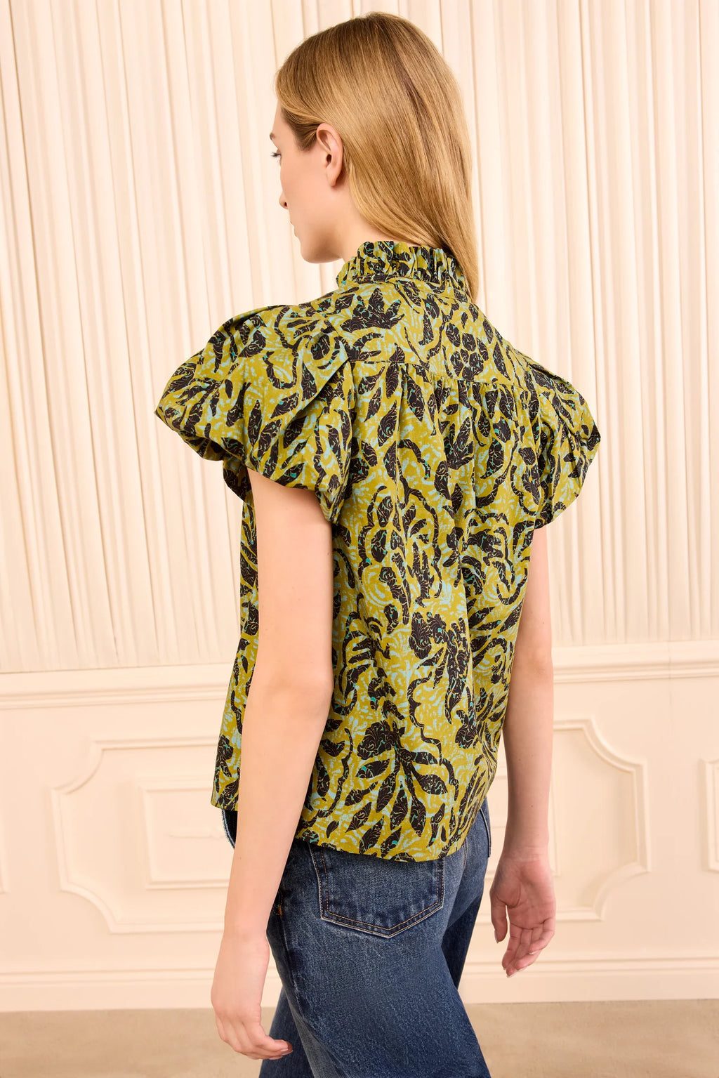 Ulla Johnson Estela Short Sleeve Top in Chartreuse