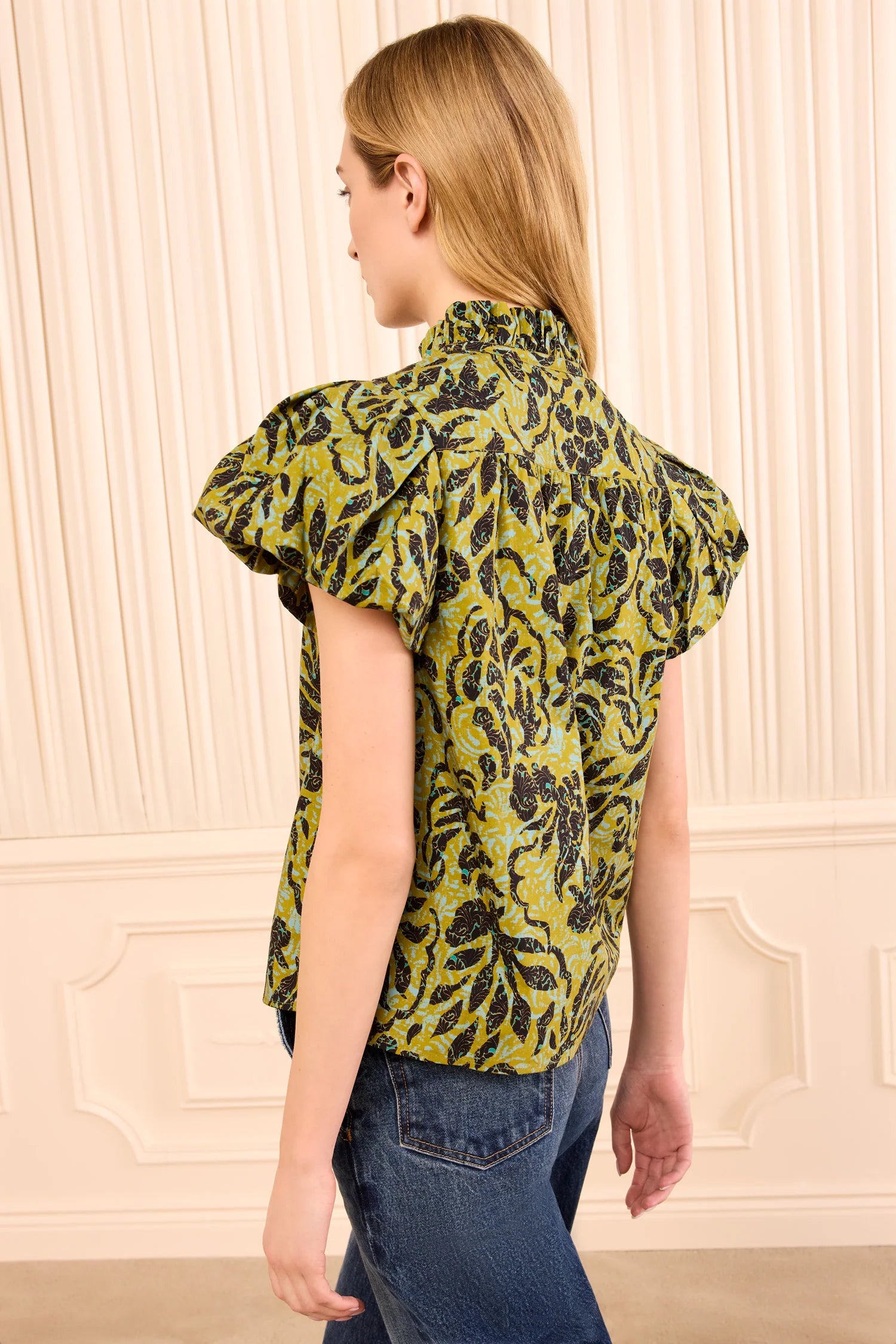 Ulla Johnson Estela Short Sleeve Top in Chartreuse