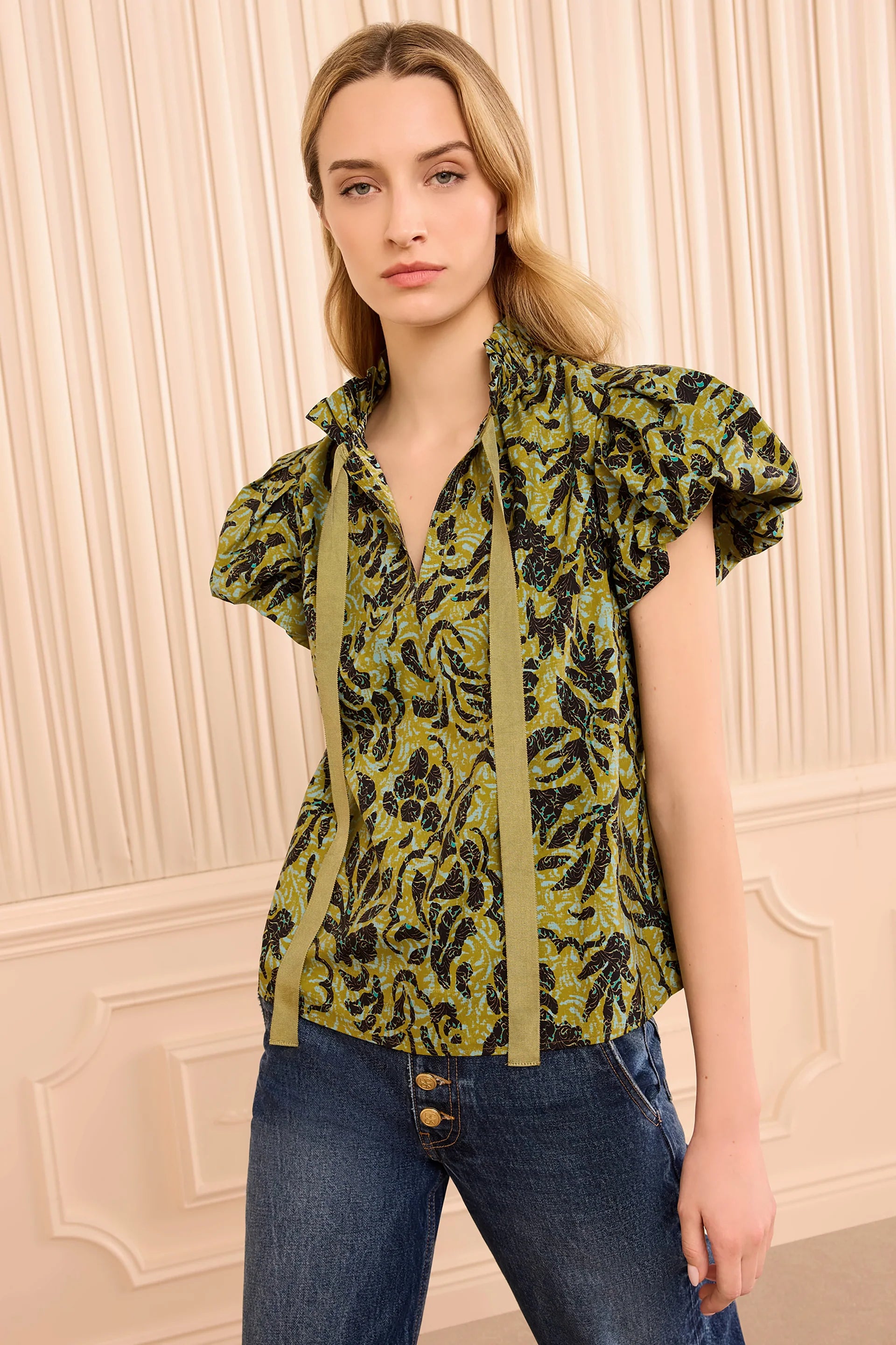 Ulla Johnson Estela Short Sleeve Top in Chartreuse