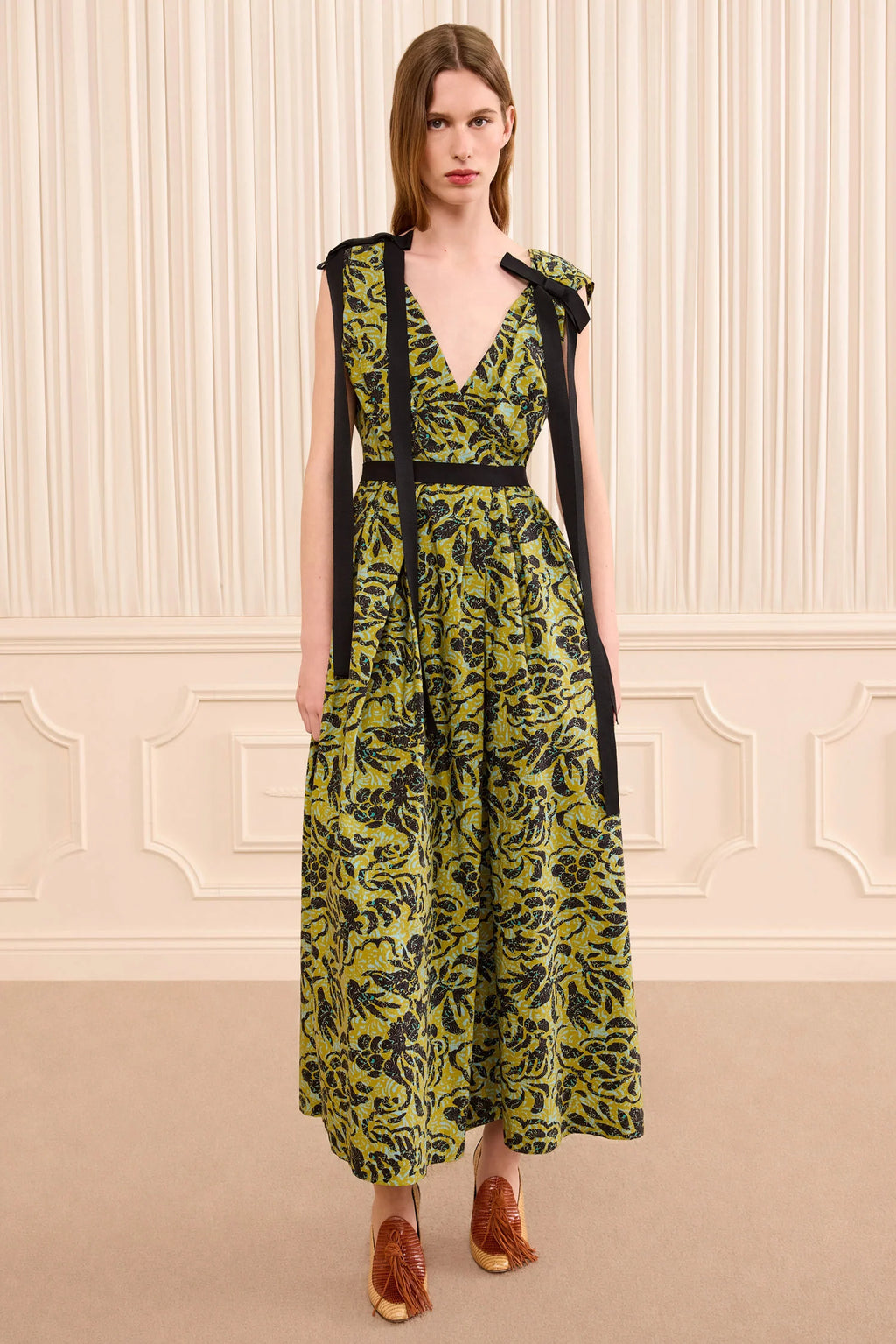 Ulla Johnson Karina Bow Dress in Chartreuse