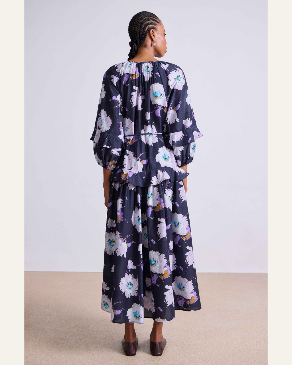 Apiece Apart Skala Maxi Dress – Cotton Silk Blend in Senna Floral Navy