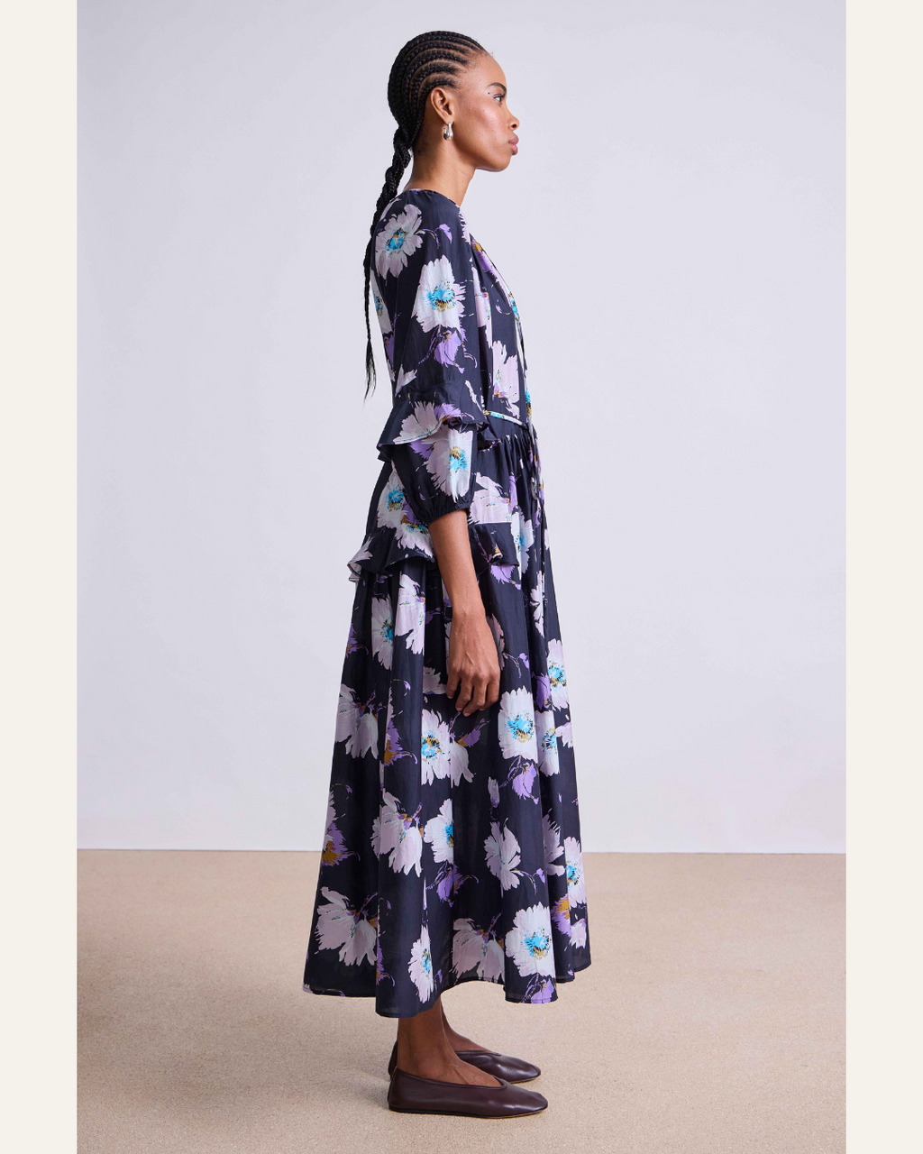Apiece Apart Skala Maxi Dress – Cotton Silk Blend in Senna Floral Navy