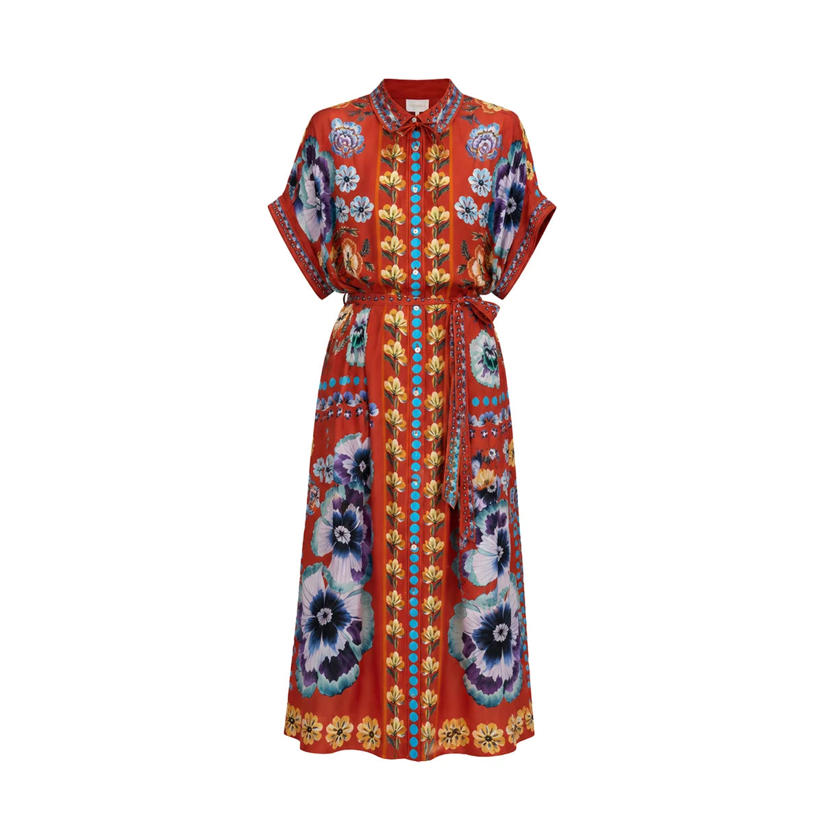 Carolina K Valerie Kaftan in Antique Floral Burnt Orange
