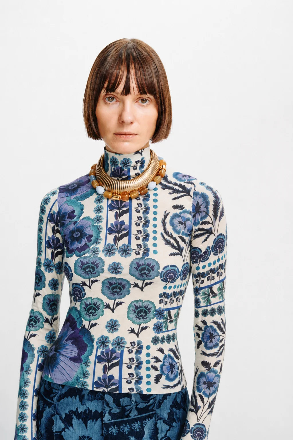 Carolina K Viento Turtleneck in Antique Floral Blue