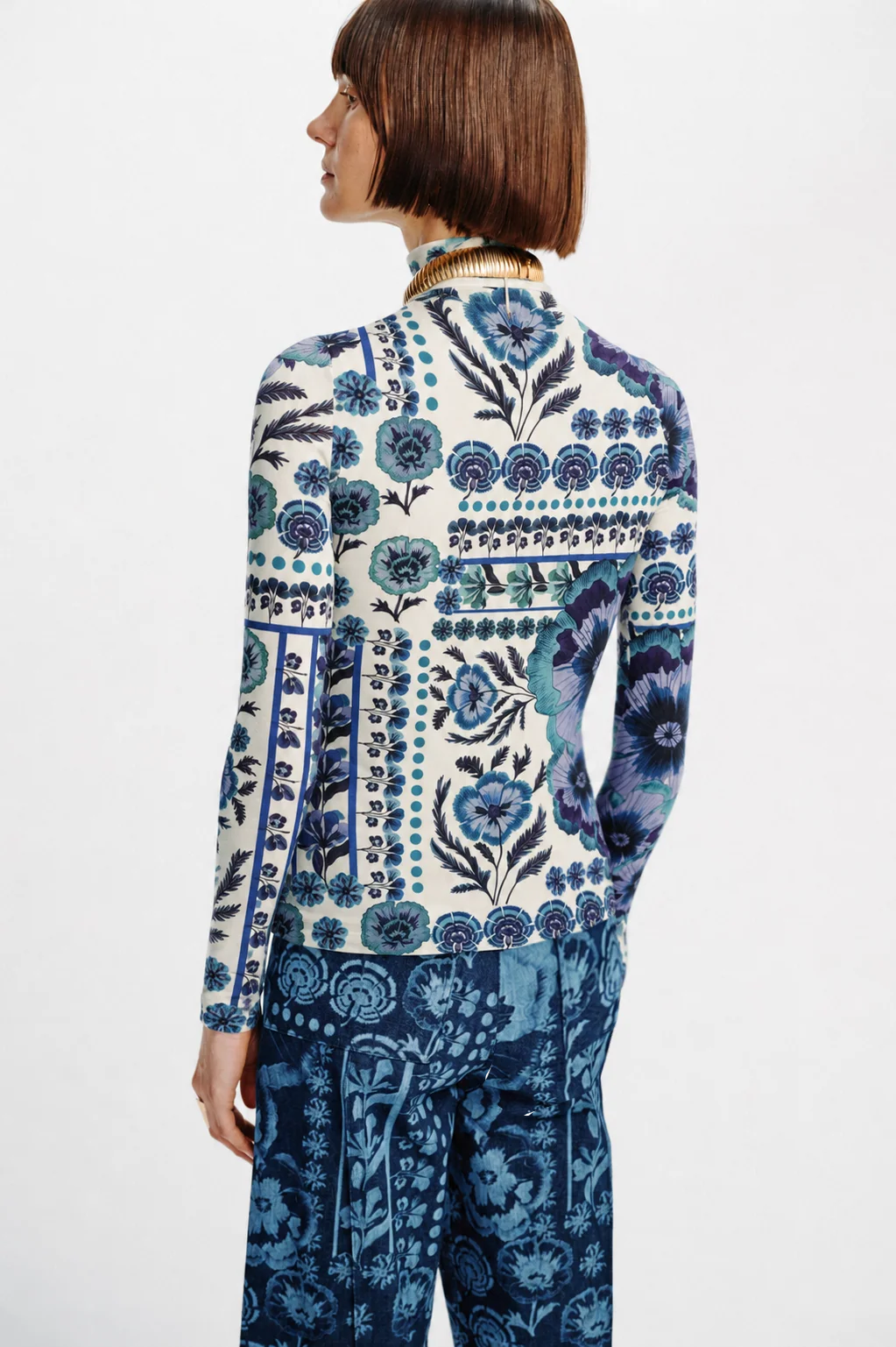 Carolina K Viento Turtleneck in Antique Floral Blue