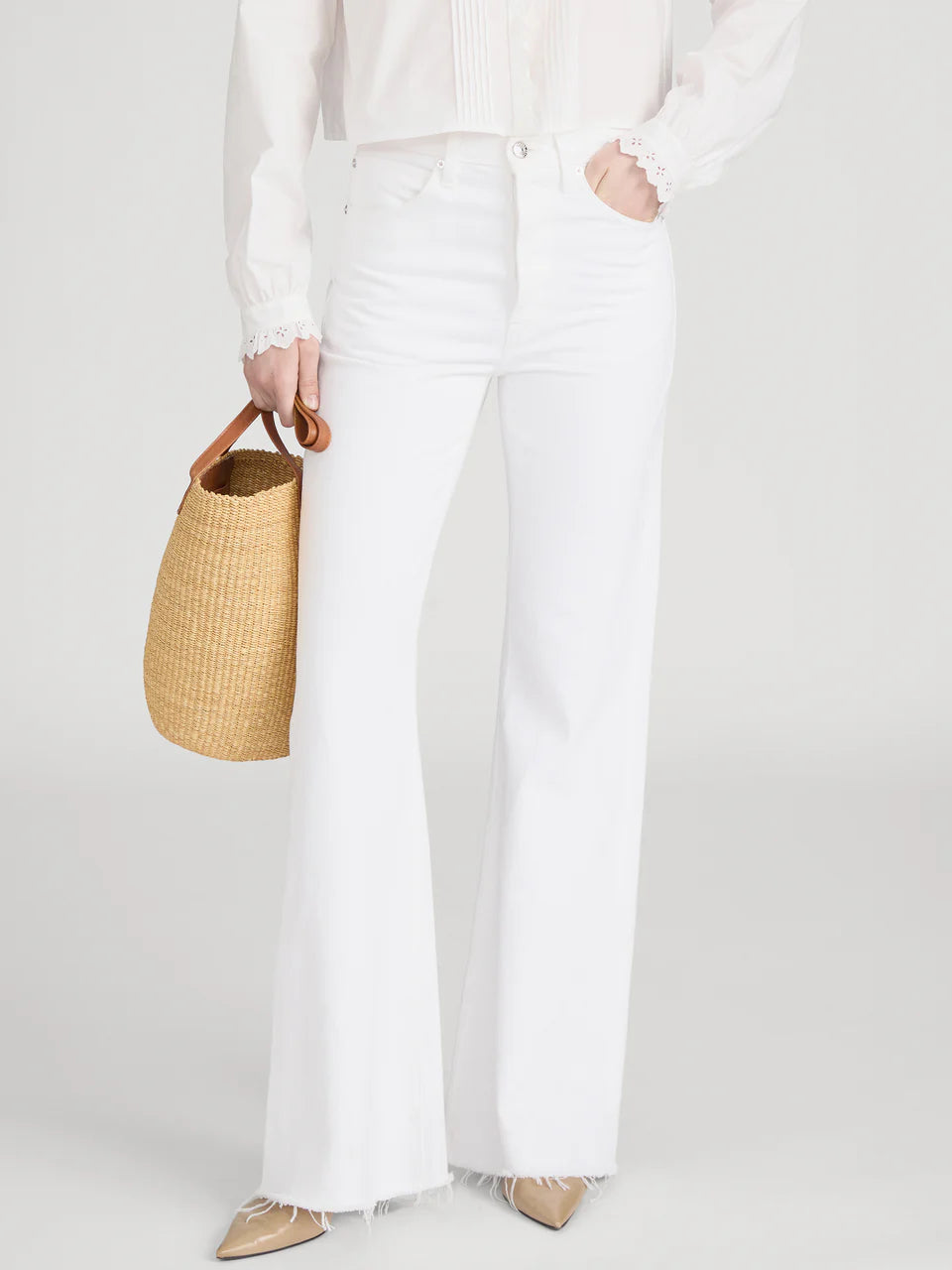 FRAME The Lax in White Raw Fray