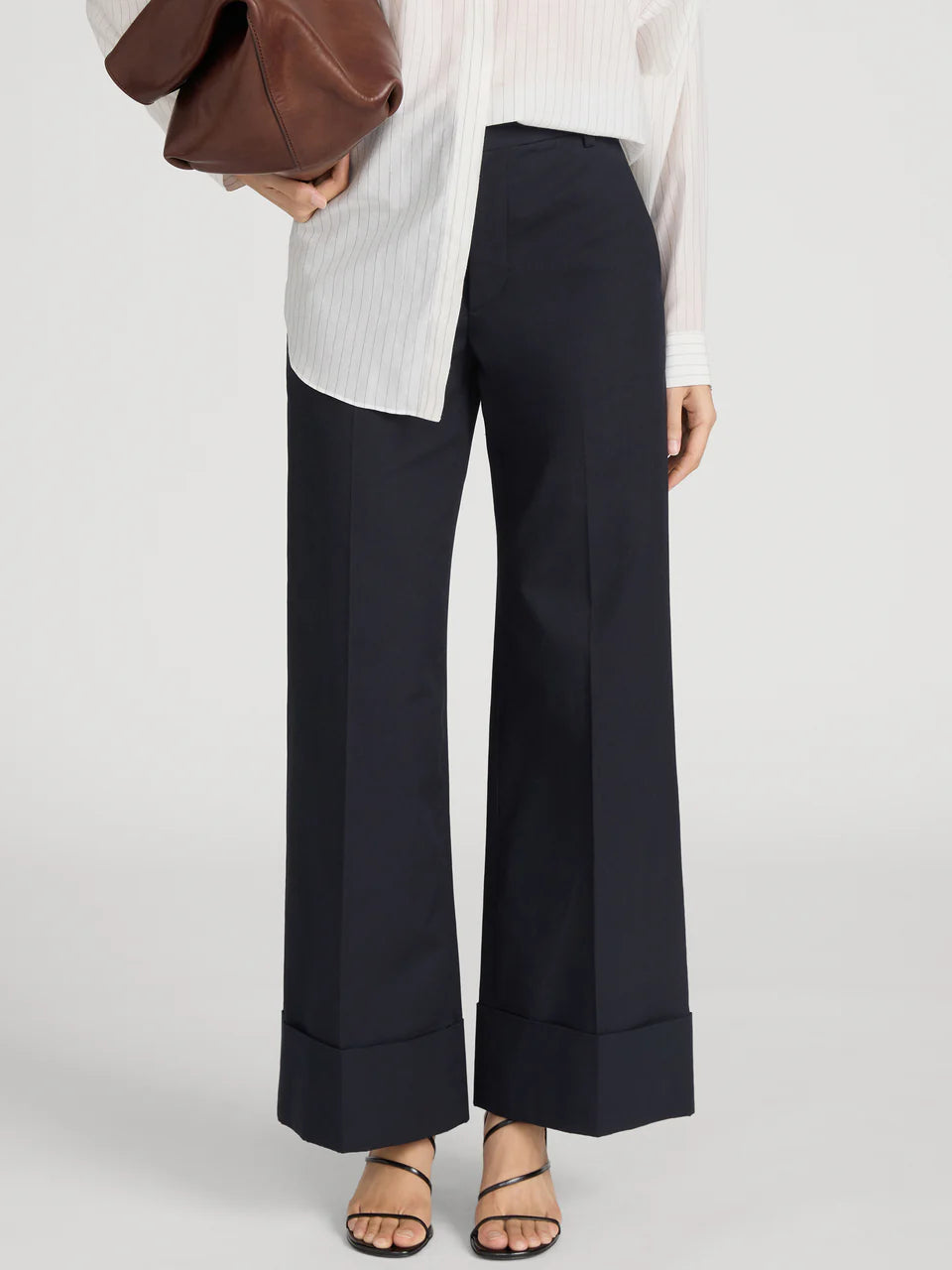 FRAME The Slim Palazzo Trouser Cuffed in Navy