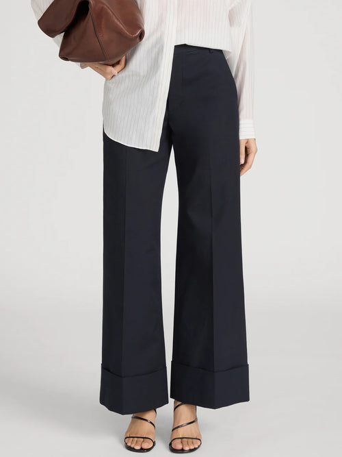 FRAME The Slim Palazzo Trouser Cuffed in Navy