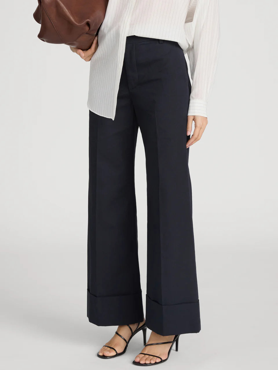 FRAME The Slim Palazzo Trouser Cuffed in Navy
