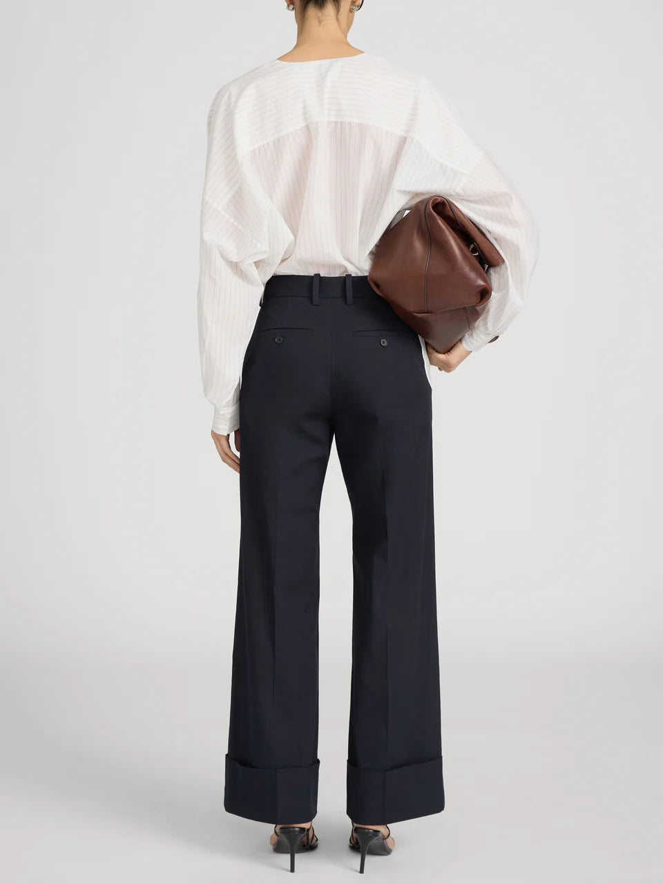 FRAME The Slim Palazzo Trouser Cuffed in Navy