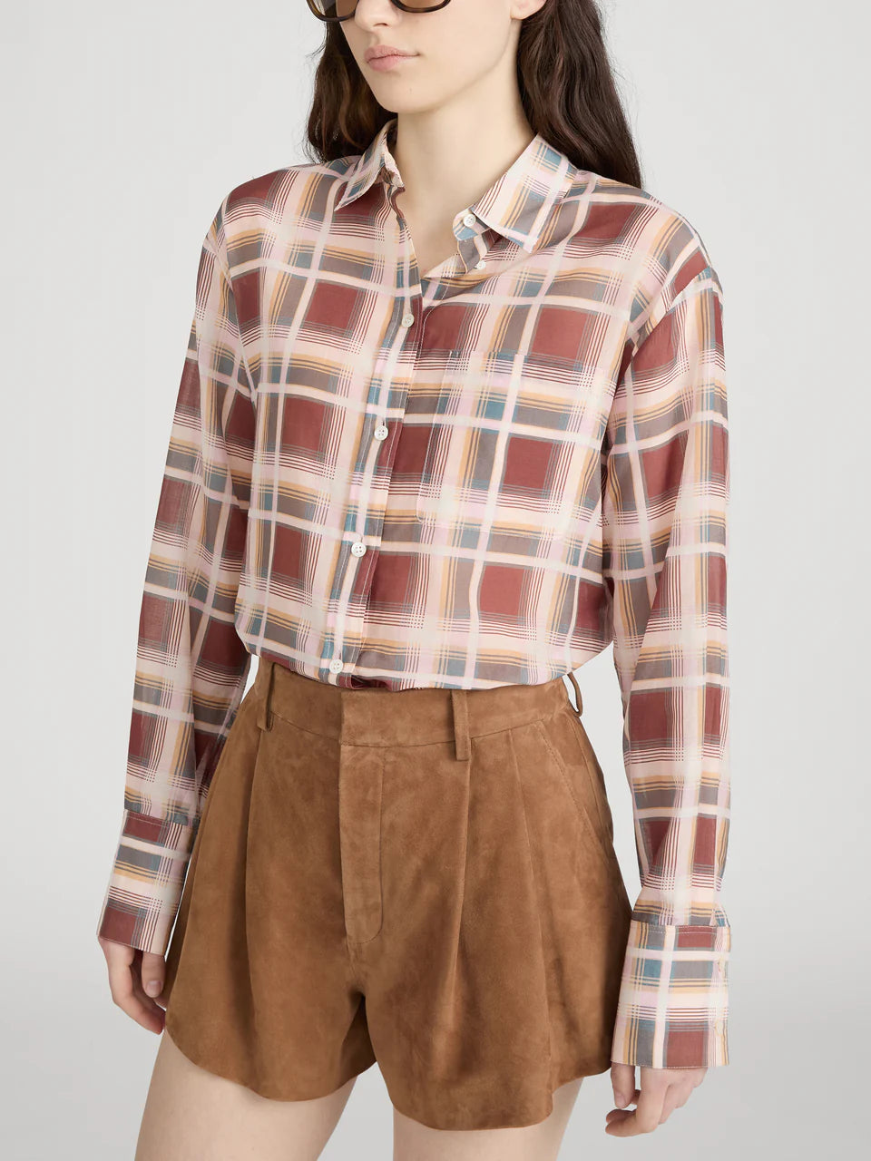 FRAME The Boy Shirt in Silver Peony Plaid
