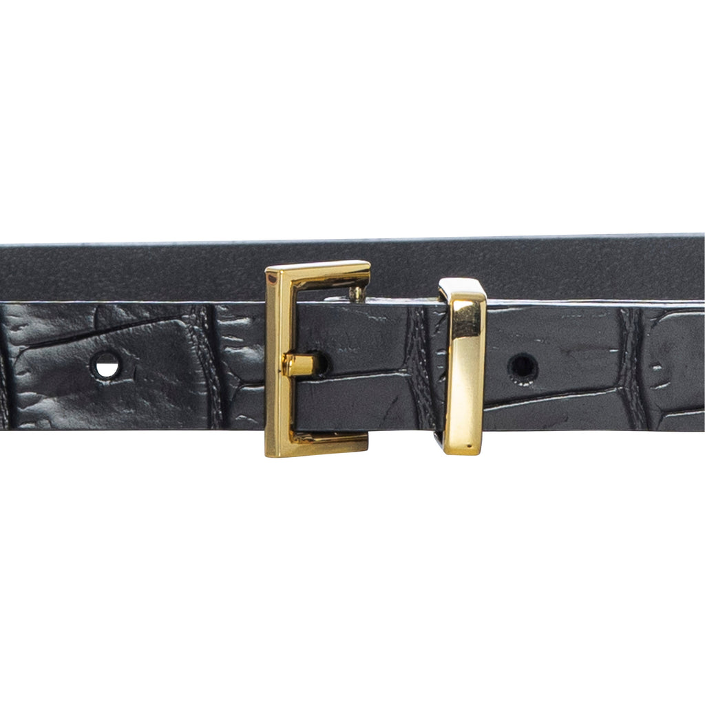 Black belt with gold buckle on a white background