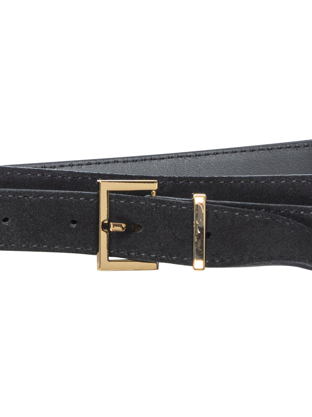 Black belt with a gold buckle on a white background
