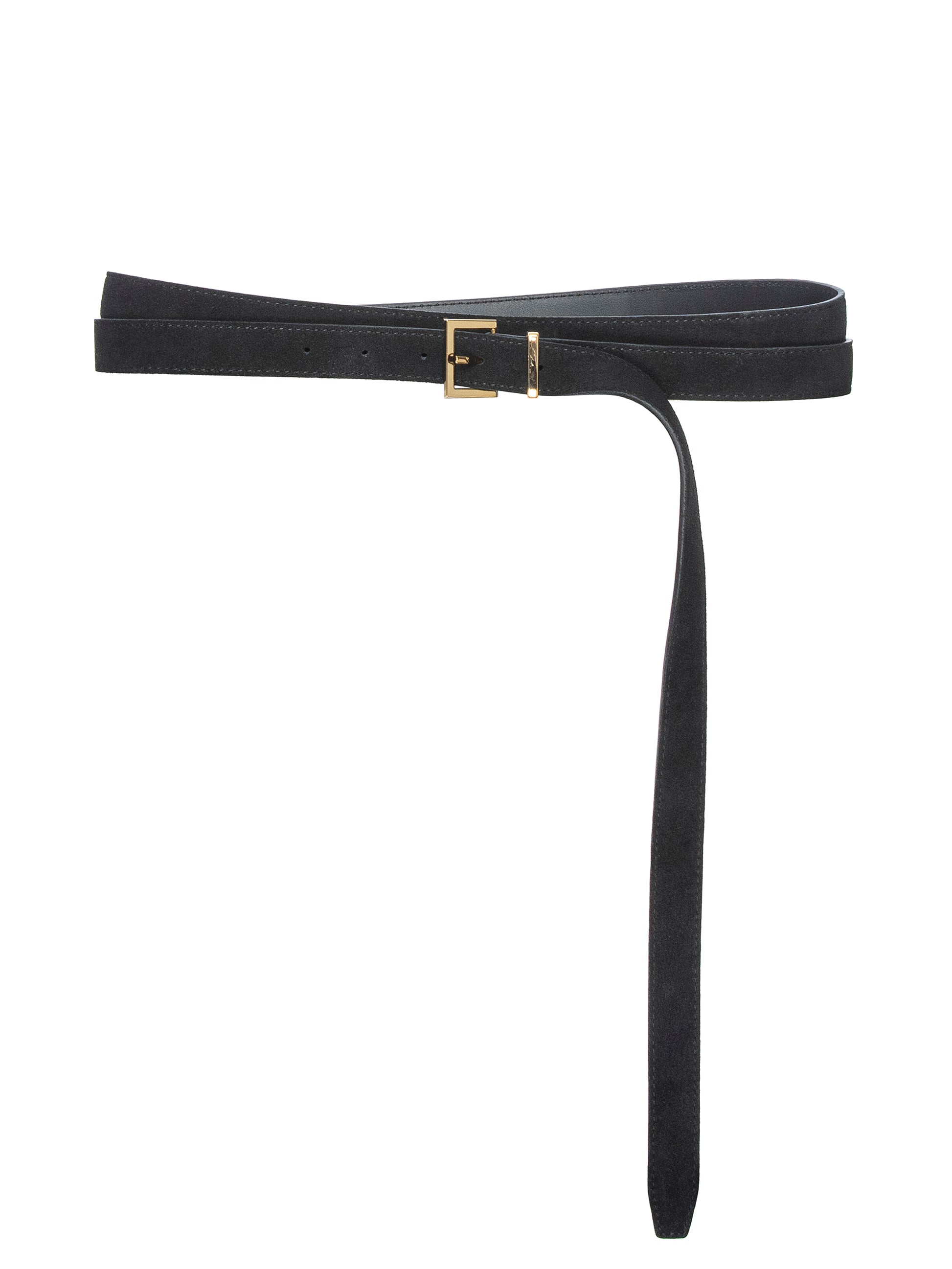 Black belt with a gold buckle on a white background