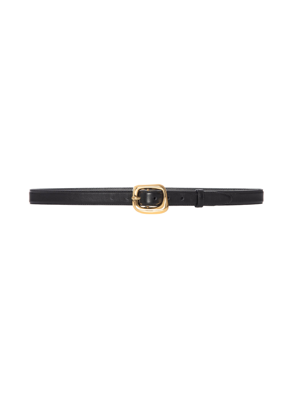 Black belt with a gold buckle on a white background