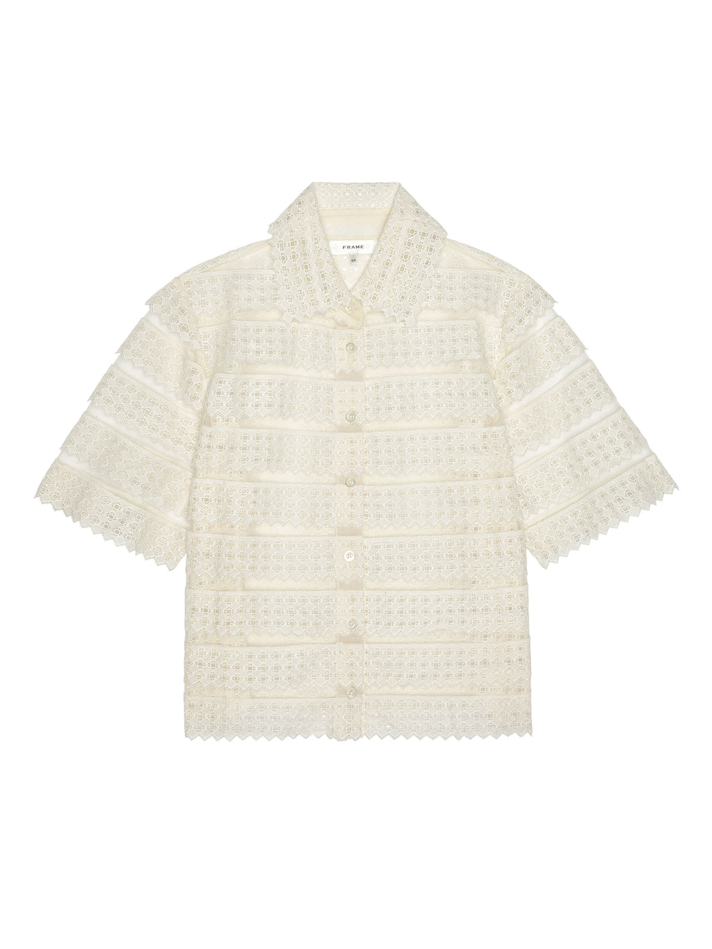 FRAME The Lattice Crochet Blouse in Cream